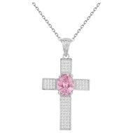 Collier mono-motif Elisabeth en Argent avec oxyde de zirconium rose
