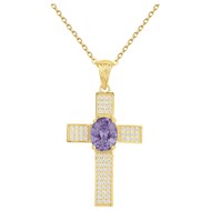 Collier mono-motif Elisabeth en Plaqué Or avec oxyde de zirconium mauve amethyste