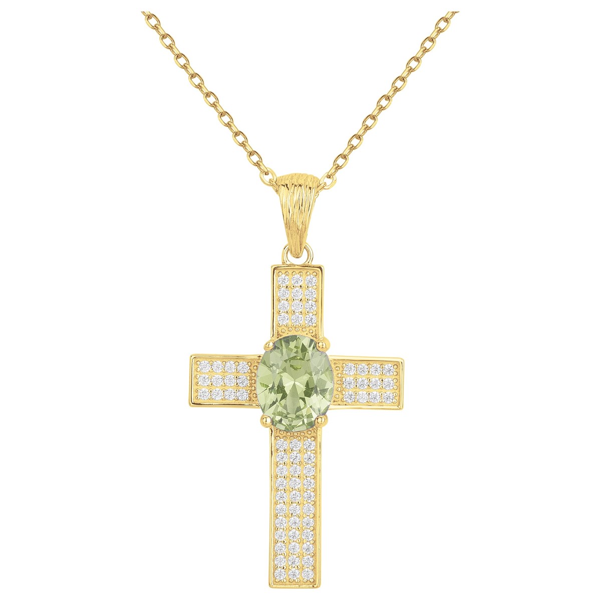 Collier mono-motif Elisabeth en Plaqué Or avec oxyde de zirconium vert