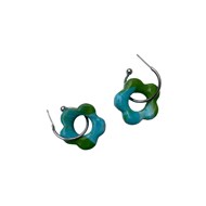 Boucles d'oreilles, créoles fleurs bleues - Modèle fait main