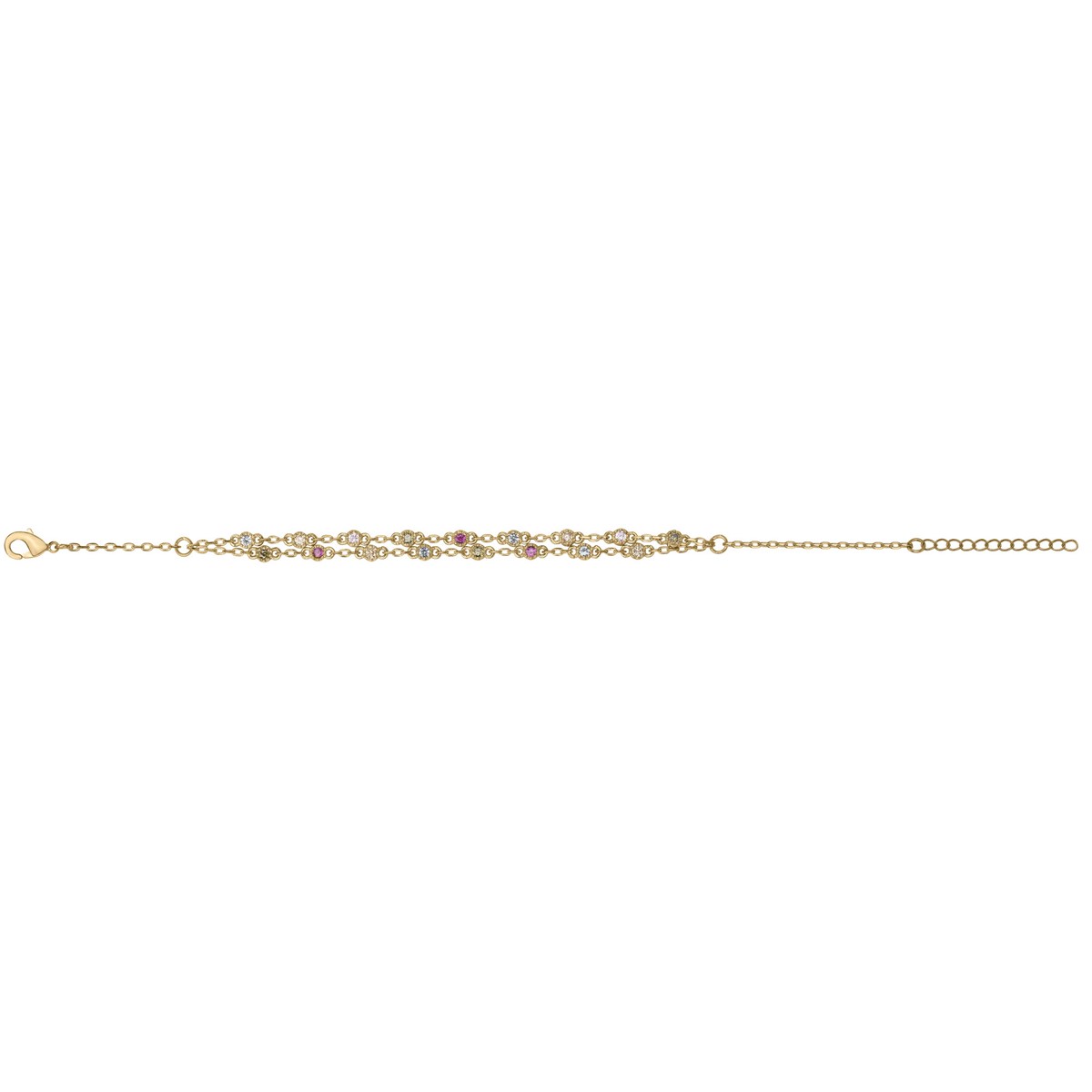 Bracelet souple multi-motifs en Plaqué Or avec oxyde de zirconium multicolore