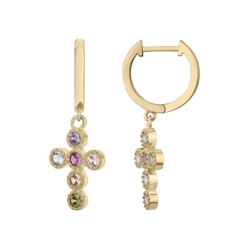 Boucles d'oreilles en Plaqué Or avec oxyde de zirconium multicolore