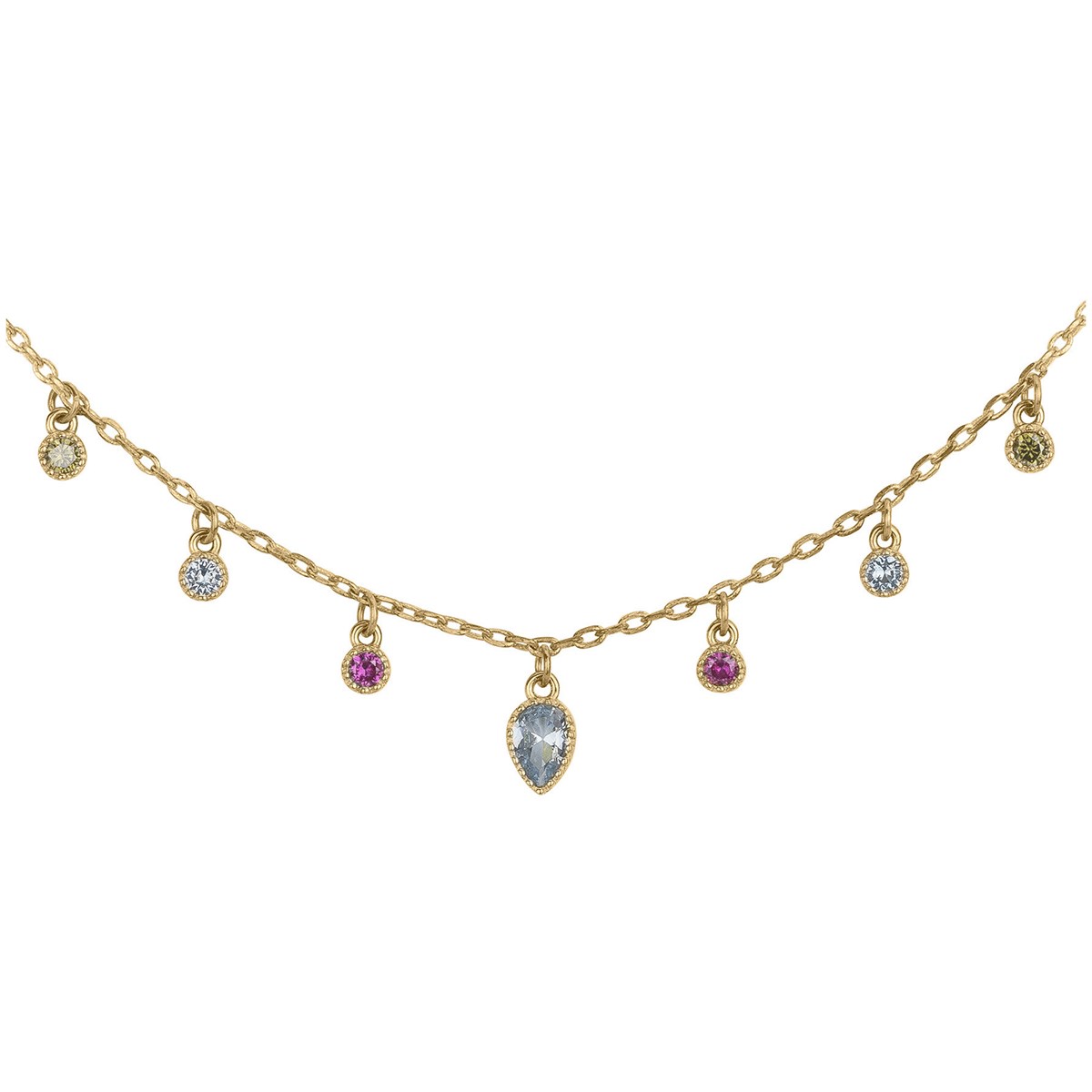 Collier multi-motifs en Plaqué Or avec oxyde de zirconium multicolore