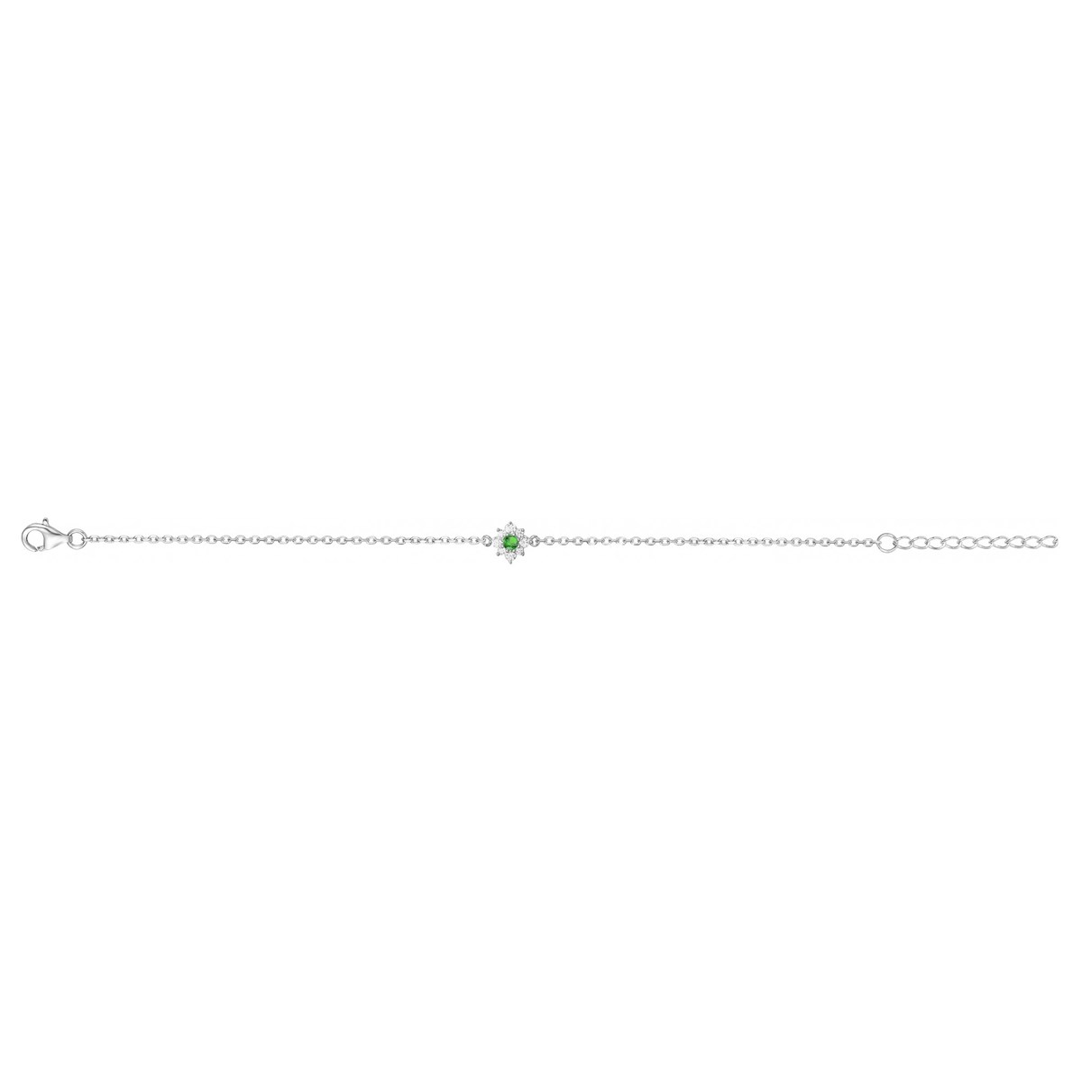 Bracelet souple mono-motif en Argent avec oxyde de zirconium vert emeraude