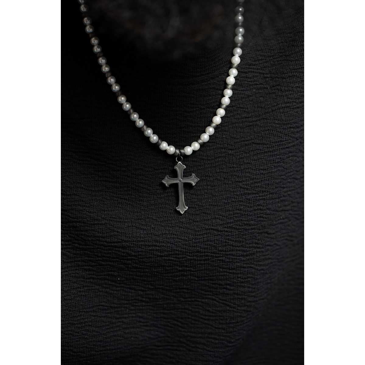 Collier mono-motif Kévin en Acier avec perle - vue 2