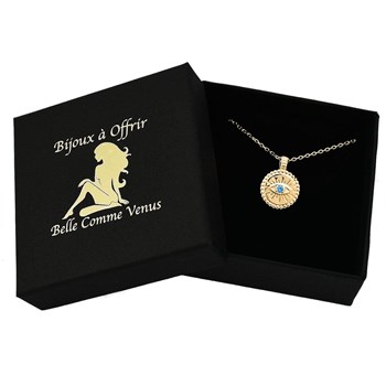 Collier oeil bleu sacré porte bonheur protection Plaqué OR 750 3 microns