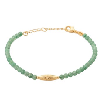 Bracelet suite de perles naturelles aventurine verte symbole géométrique Plaqué OR 750 3 microns
