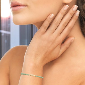 Bracelet suite de perles naturelles aventurine verte symbole géométrique Plaqué OR 750 3 microns