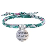 Bracelet Double Tour Lien Liberty et Médaille Toujours de Bonne Humeur Argent - Vert