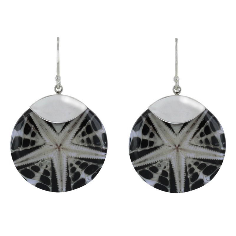 Boucles d'Oreilles Argent 925 Disque Etoile de Mer - vue 2