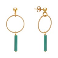 Boucles d'Oreilles Doré Cercle et Perle Rectangulaire Brillante