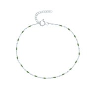Bracelet de Cheville Argent 925 Perles Émaillées - Vert kaki