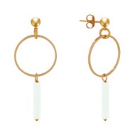 Boucles d'Oreilles Doré Cercle et Perle Rectangulaire Brillante