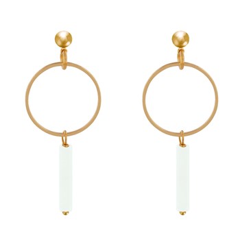 Boucles d'Oreilles Doré Cercle et Perle Rectangulaire Brillante