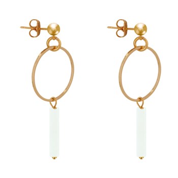Boucles d'Oreilles Doré Cercle et Perle Rectangulaire Brillante