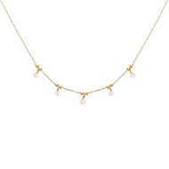 Collier Plaqué Or 5 Perles Facettées de Quartz Rose