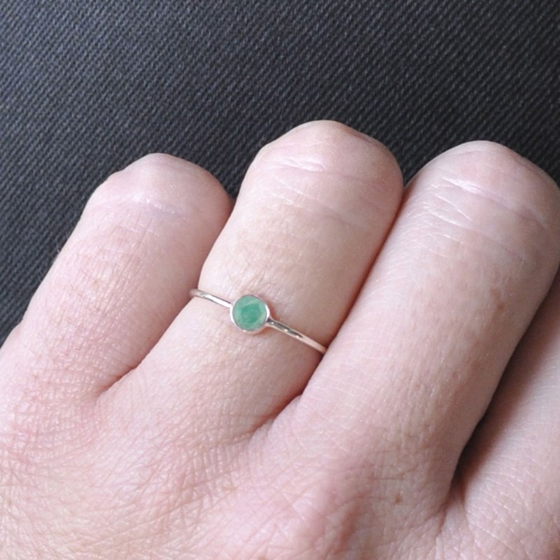 Bague Argent 925 Petit Rond Facetté d'Amazonite - vue 4
