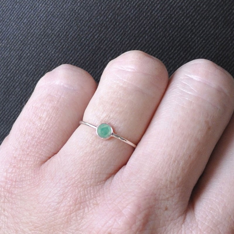 Bague Argent Petit Rond Facetté d'Amazonite - vue 4