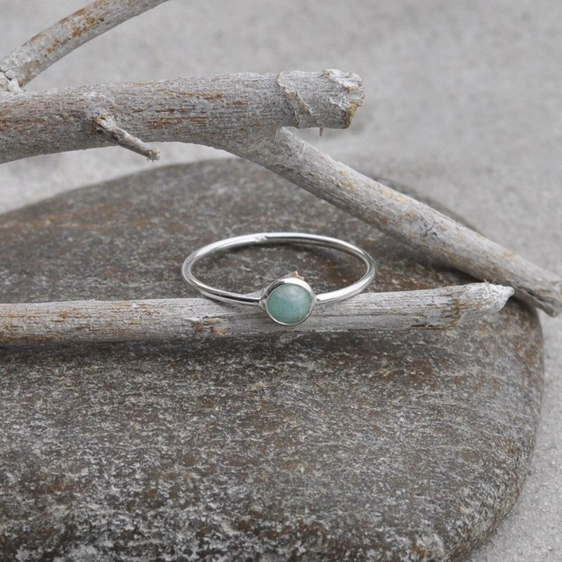 Bague Argent Petit Rond Facetté d'Amazonite - vue 5