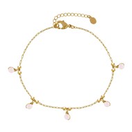 Bracelet Plaqué Or 5 Perles Facettées de Quartz Rose