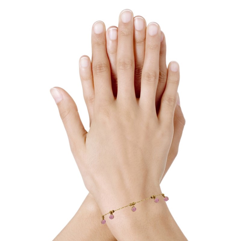 Bracelet Plaqué Or 5 Perles Facettées de Tourmaline - vue 2