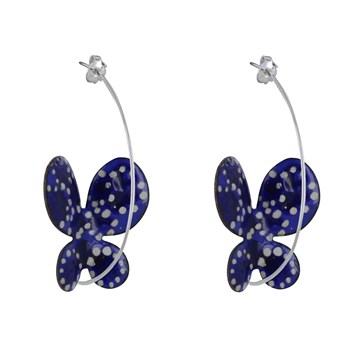 Boucles d'Oreilles Papillons Émaillés Bleus Points Blanc et Bleu Foncé