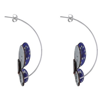 Boucles d'Oreilles Papillons Émaillés Bleus Points Blanc et Bleu Foncé