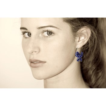 Boucles d'Oreilles Papillons Émaillés Bleus Points Blanc et Bleu Foncé