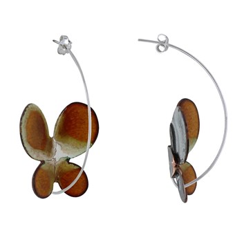 Brown and White Enameled Butterfly Earrings