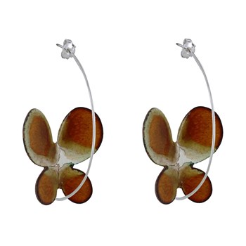 Brown and White Enameled Butterfly Earrings
