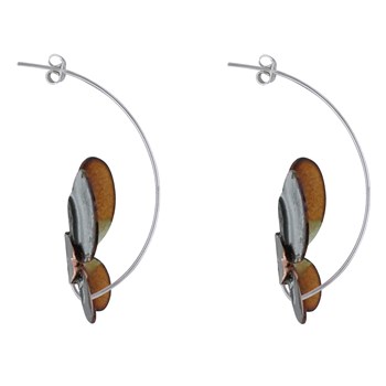 Brown and White Enameled Butterfly Earrings