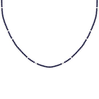 Collier Perles Facettées de Lapis Lazuli et Perles Argent