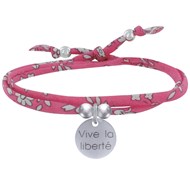 Bracelet Double Tour Lien Liberty et Médaille Vive la Liberté Argent 925 - Fuchsia