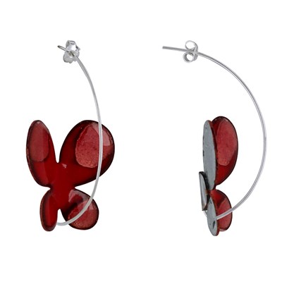 Boucles D'oreilles Vintage Clips Dorées - Émail Papillons Et Fleurs - Bon état