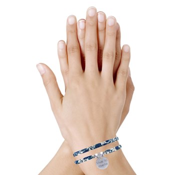 Dubbele Tour Liberty Link Armband met Vive la Liberté Medaille 925 Sterling Zilver - Marine Blauw