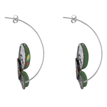 Green Enameled Butterfly Earrings Multicolored Dots