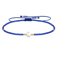 Bracelet Lien Perle d'Eau Douce Blanche et Petites Perles Brillantes - Bleu
