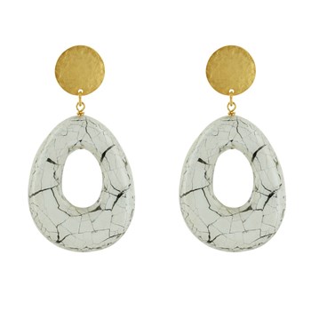 Boucles d'Oreilles Clous Laiton Mat Pastille Brossée Goutte Ajouré en Résine Craquelée