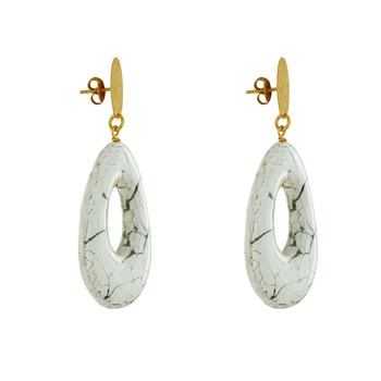 Boucles d'Oreilles Clous Laiton Mat Pastille Brossée Goutte Ajouré en Résine Craquelée