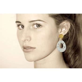 Earrings Clip Matte Brass Brushed Pastille Openwork Drop Crackle Resin