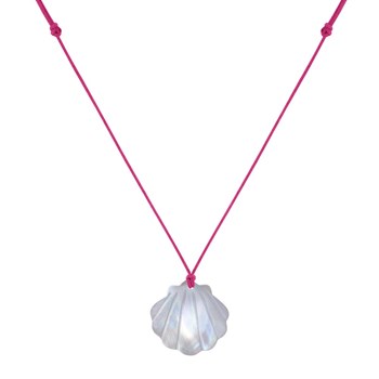 Mother-of-Pearl Scallop Link Necklace - Fuchsia
