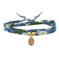 Bracelet Double Tour Lien Liberty et Petite Médaille Vierge Miraculeuse Plaqué Or - Bleu