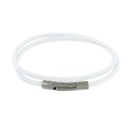 Bracelet Femme Double Tour Cuir Tréssé Rond pour Poignet de 18cm - Blanc
