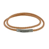 Bracelet Femme Double Tour Cuir Tréssé Rond pour Poignet de 18cm - Beige