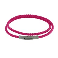 Bracelet Femme Double Tour Cuir Tréssé Rond pour Poignet de 18cm - Fuchsia