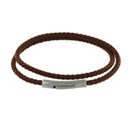 Bracelet Femme Double Tour Cuir Tréssé Rond pour Poignet de 18cm - Marron foncé