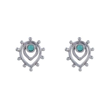Twee omgekeerde druppels 925 Sterling zilveren stud oorbellen met kleine turquoise parel