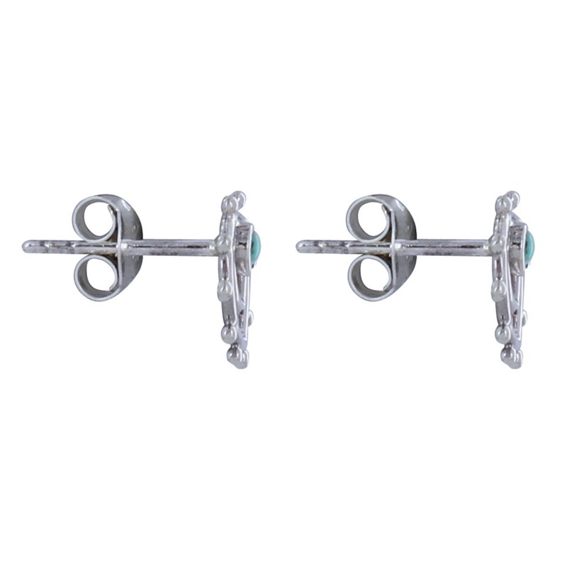 Boucles d'Oreilles Clous Argent Deux Gouttes Inversés et Petite Perle Turquoise - vue 3