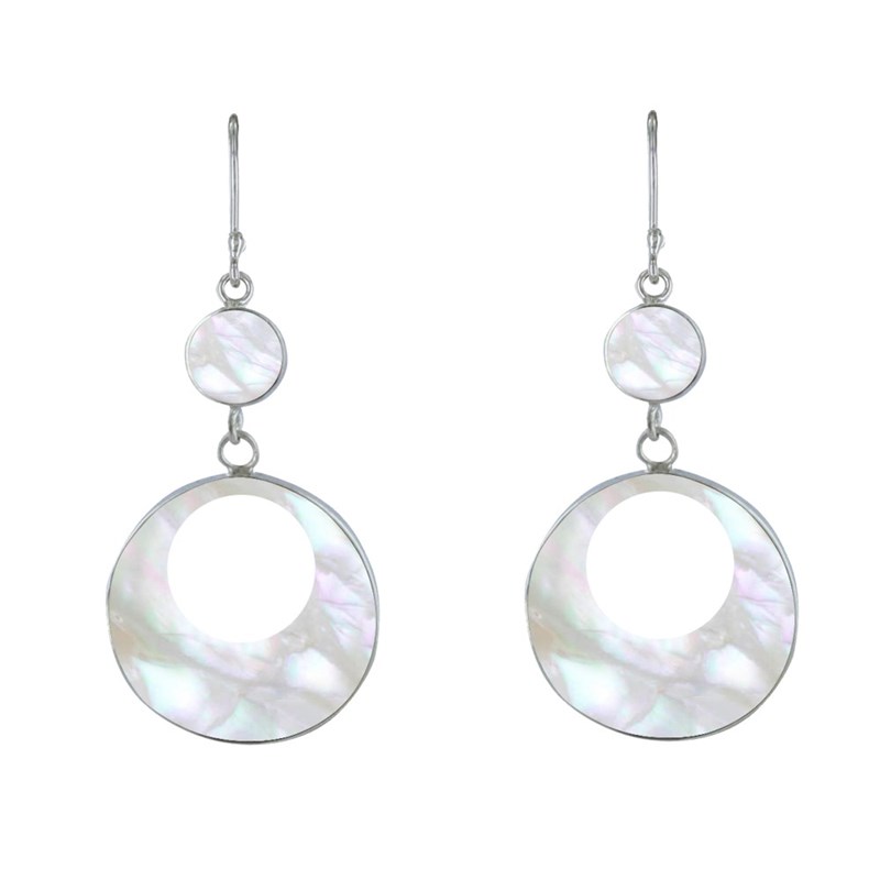 Boucles d'Oreilles Argent Petite Pastille et Pastille Ajourée de Nacre - vue 2