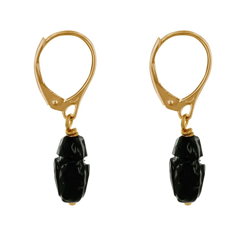 Boucles d'Oreilles Dormeuse Plaqué Or Scarabée en Cristal Noir - vue 3